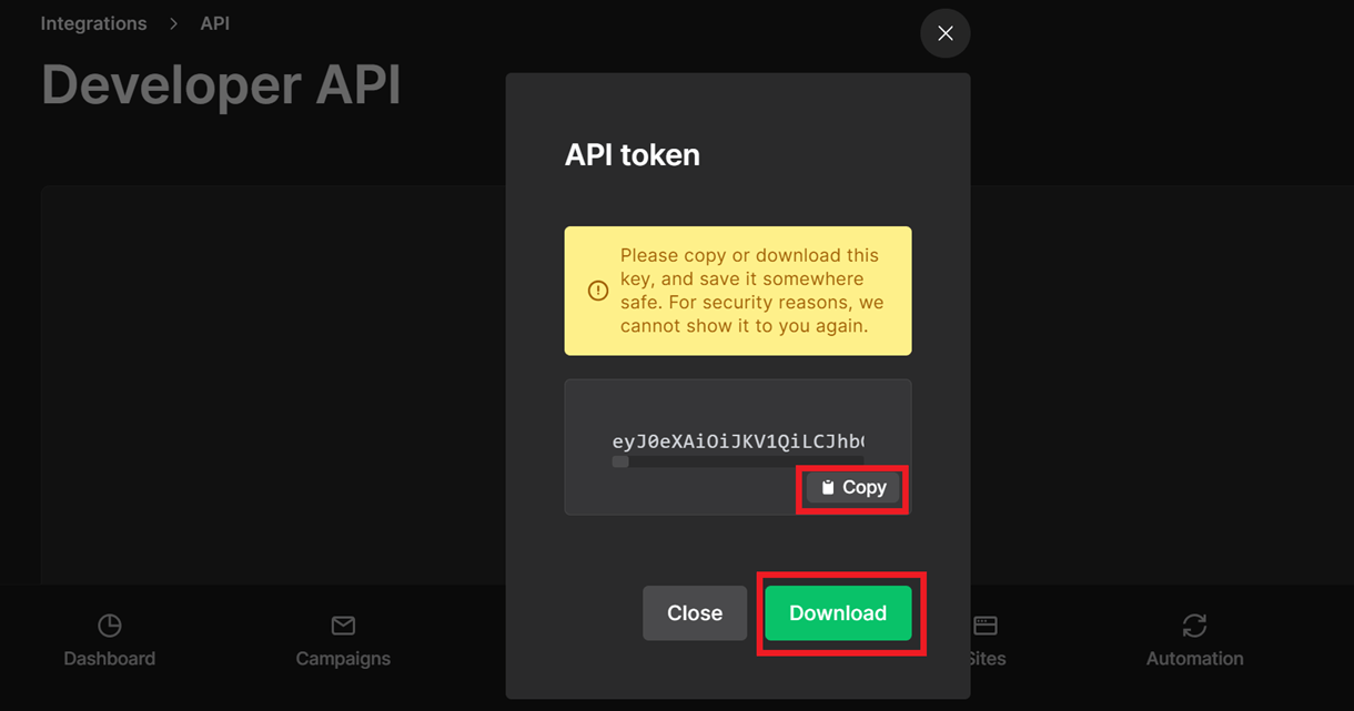 copy mailerlite api token