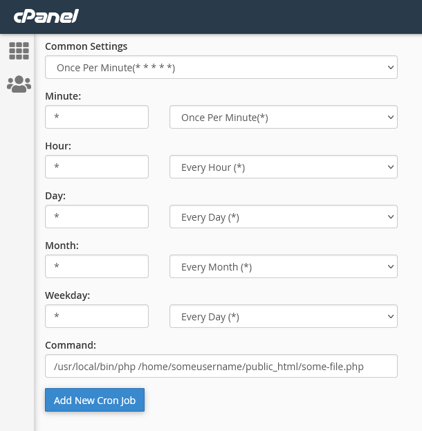 Add a new cron job in cPanel