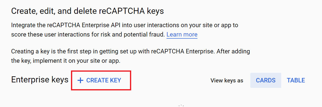 Create Enterprise key option