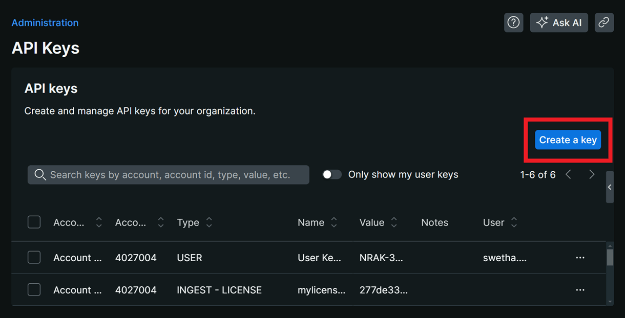 create key option