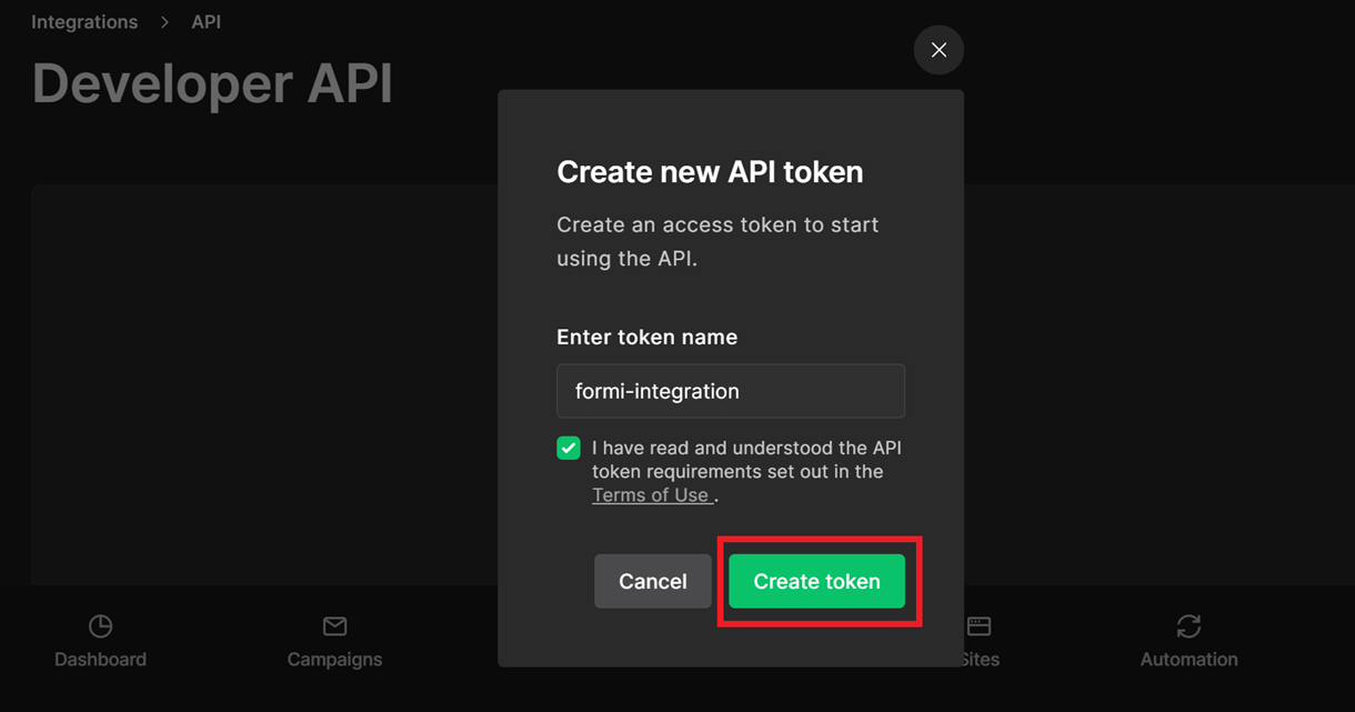 create mailerlite api token