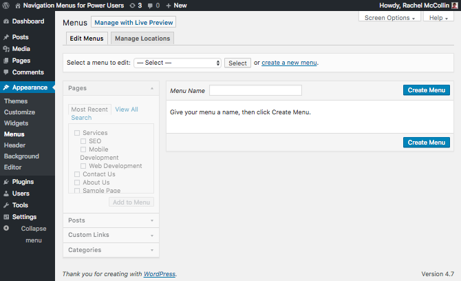 Creating a menu