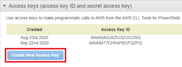 create new access key in amazon s3