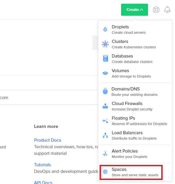 create new digital ocean space