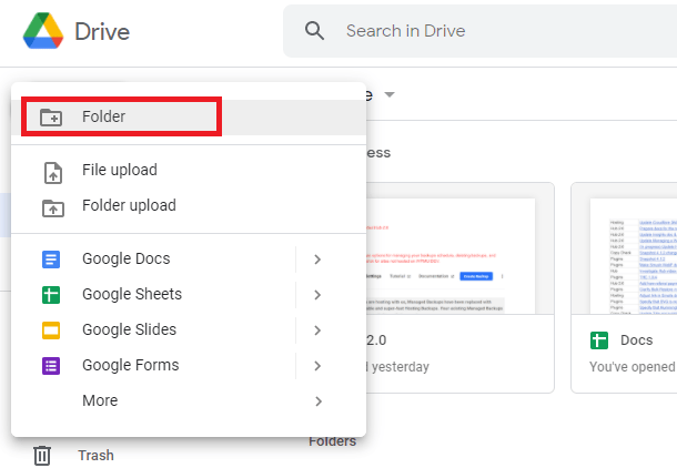 create new google drive folder