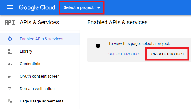 Create a new project or select an existing project