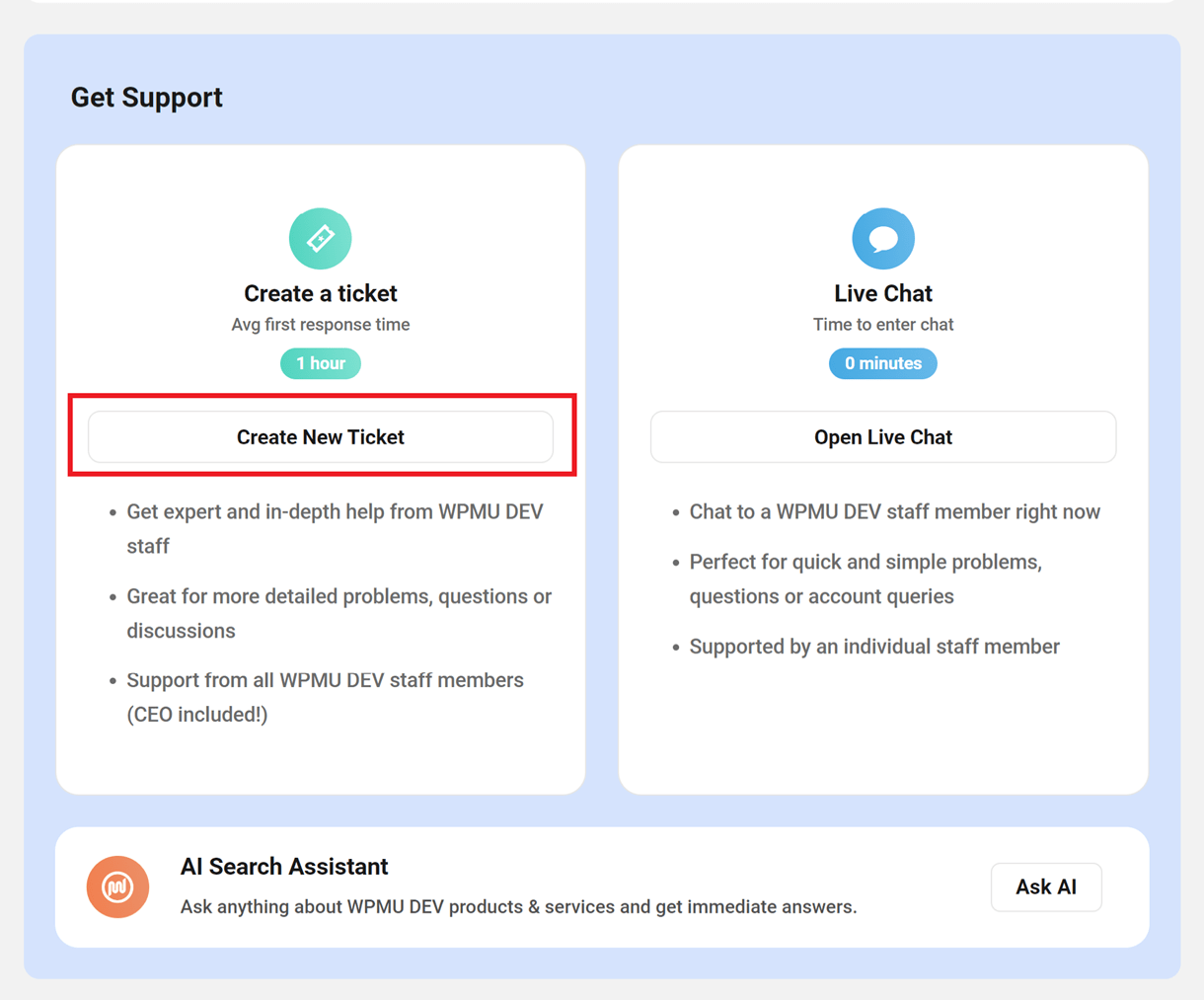 create new ticket