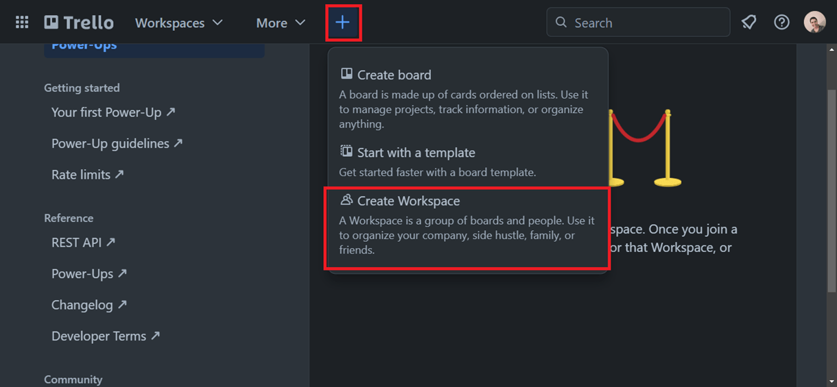 create new Trello workspace