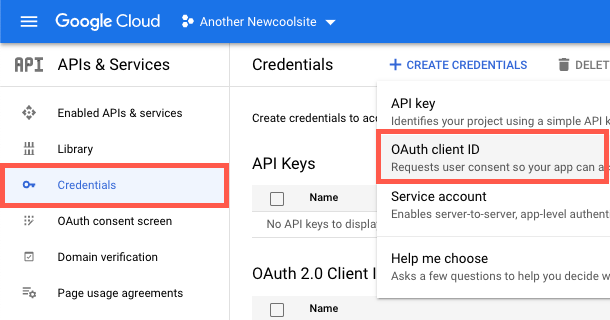 Create credentials for Google sheets integration in Forminator