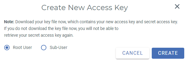 create root user access key wasabi