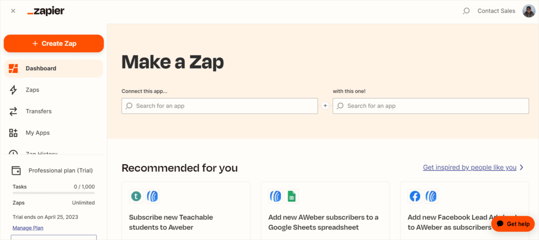 Zapier dashboard