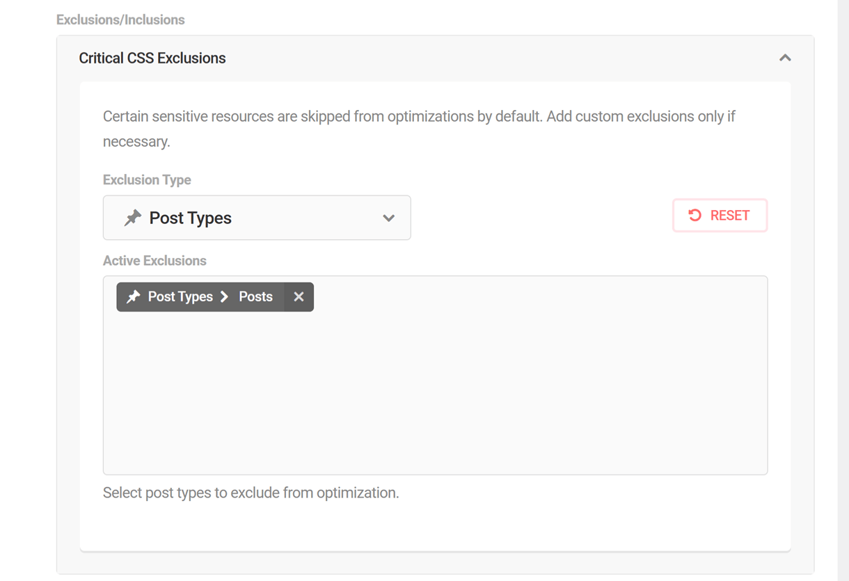 critical css exlusions