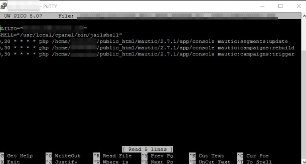 Cron results in PuTTY