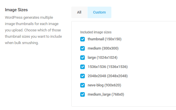 Select thumbnail sizes to optimize with Bulk Smush