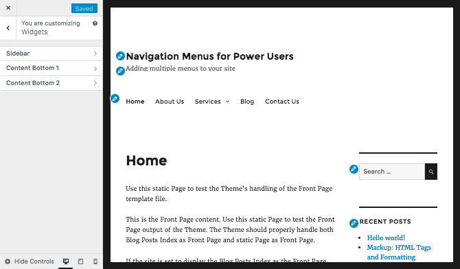 Managing widgets in the customizer