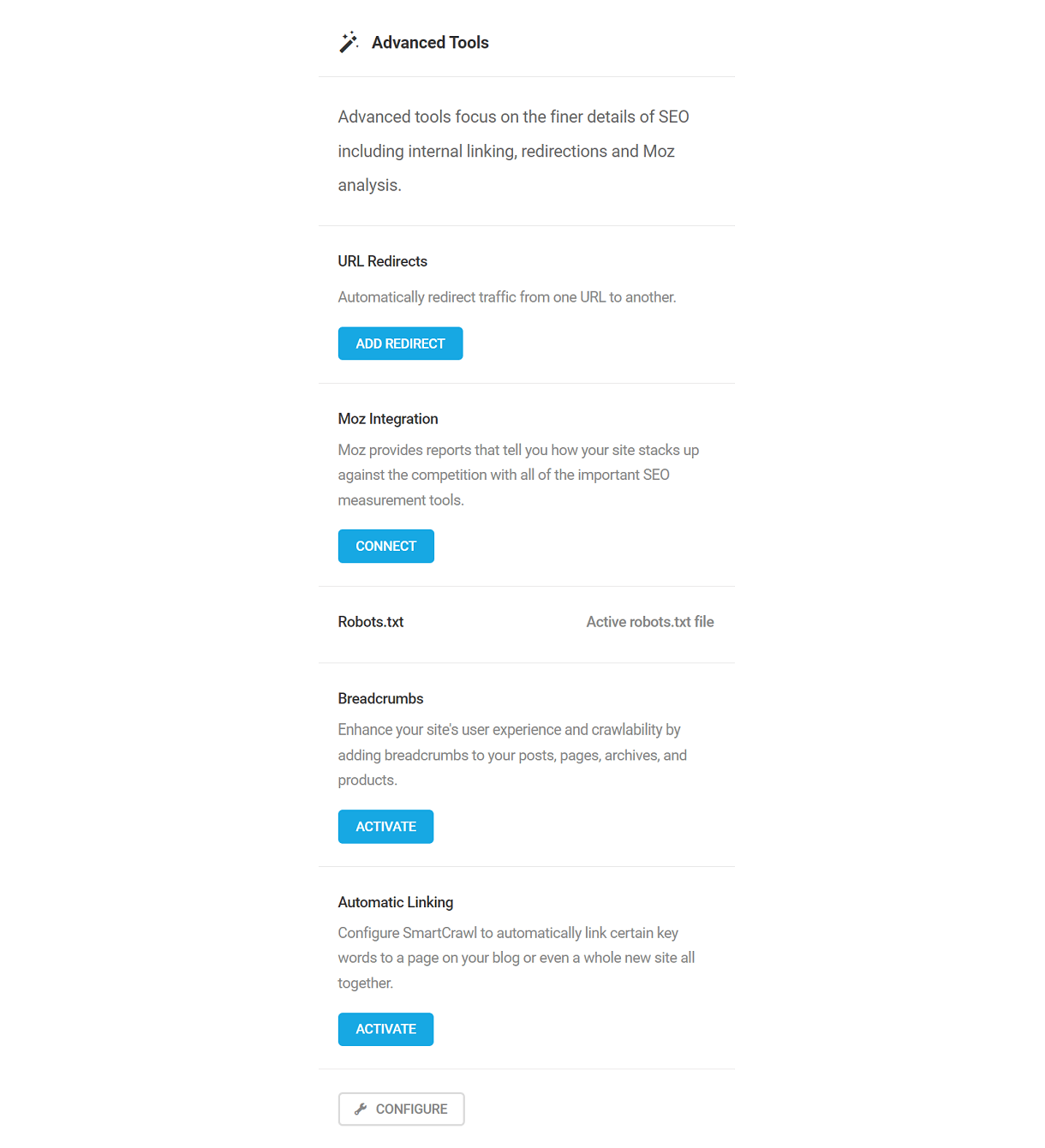 Advanced tools in SmartCrawl dashboard