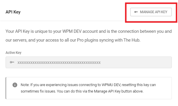 WPMU DEV Dashboard API key settings