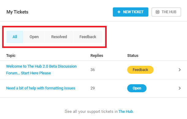 Dashboard support tickets sort
