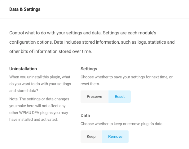 Choose to keep or delete plugin settings and data upon uninstallation