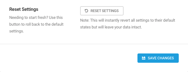 Reset settings