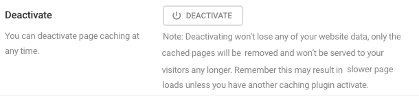 Deactivate page caching