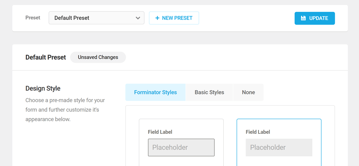 default preset option