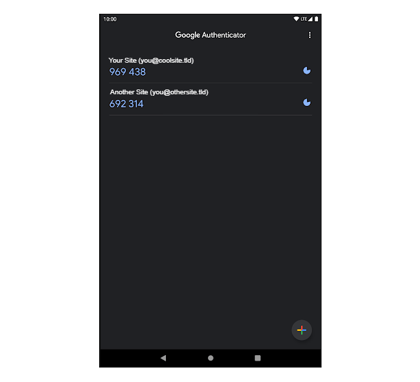 View of Google Authenticator app