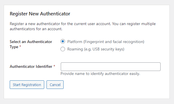 Register new authenticator