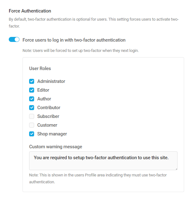 Force two-factor authentication per user role in Defender