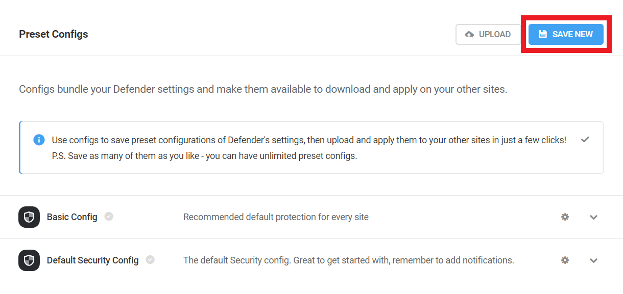 Save a new Defender config