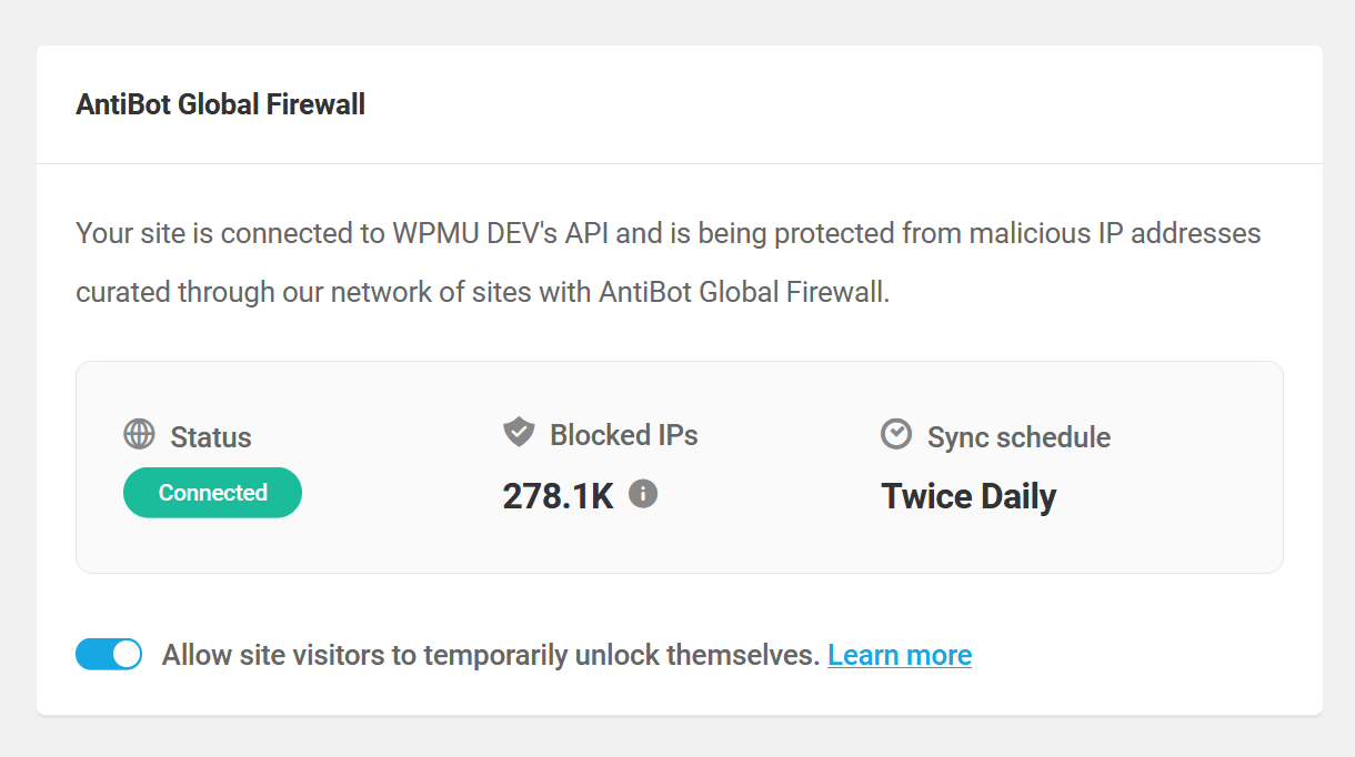 AntiBot Global Firewall summary panel