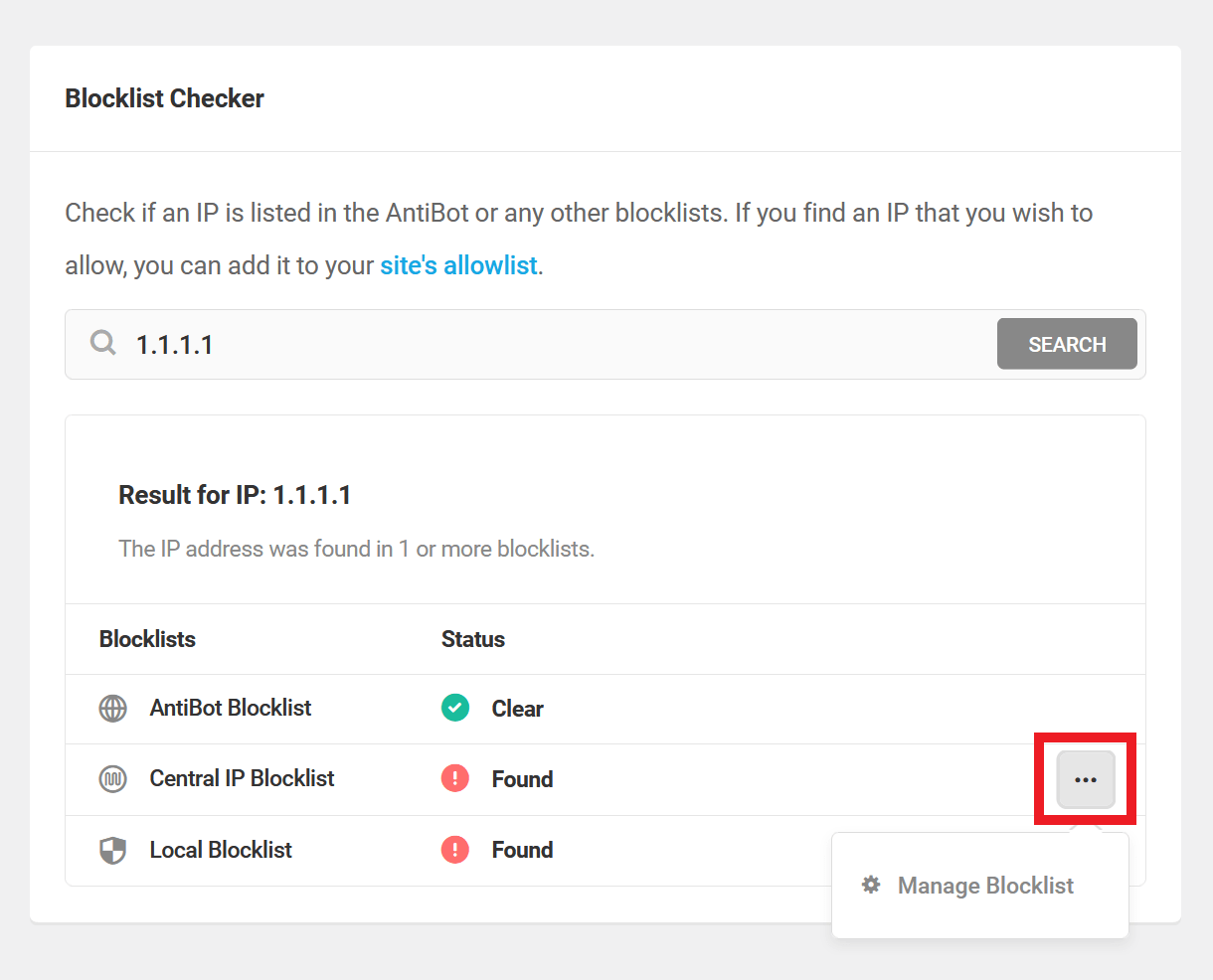 AntiBot blocklist checker results