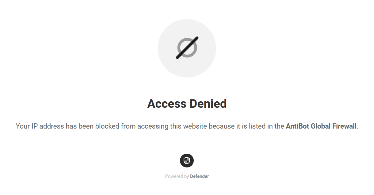 Access Denied message from AntiBot Global Firewall