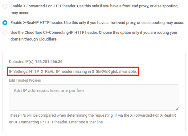 Header missing notice in Defender IP detection settings
