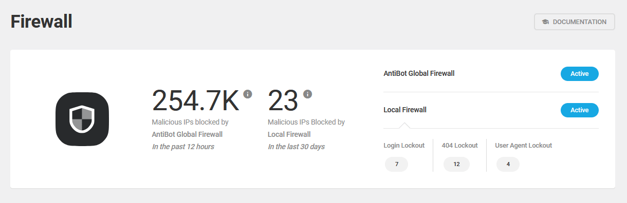 Defender firewall summary panel