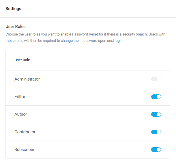 Password reset roles