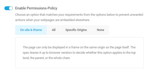 Enable permissions policy security header in Defender