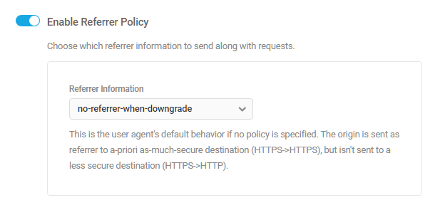 Enable referrer policy security header in Defender
