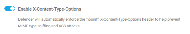 Enable X-Content-Type security header in Defender