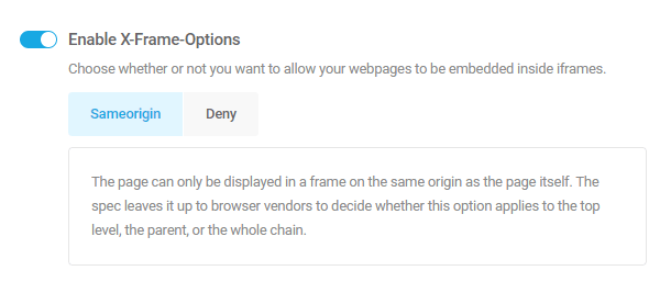 Enable X-Frame security header in Defender