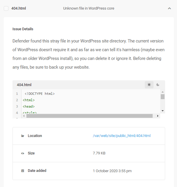 Unknown core file detected by Defender