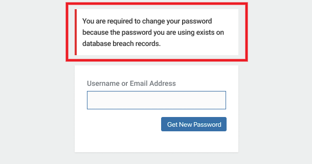 Pwned Password reset message on login form