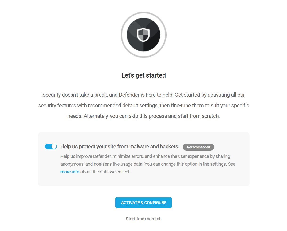 Defender Get Started screen