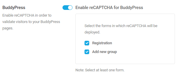Enabling BuddyPress reCaptcha