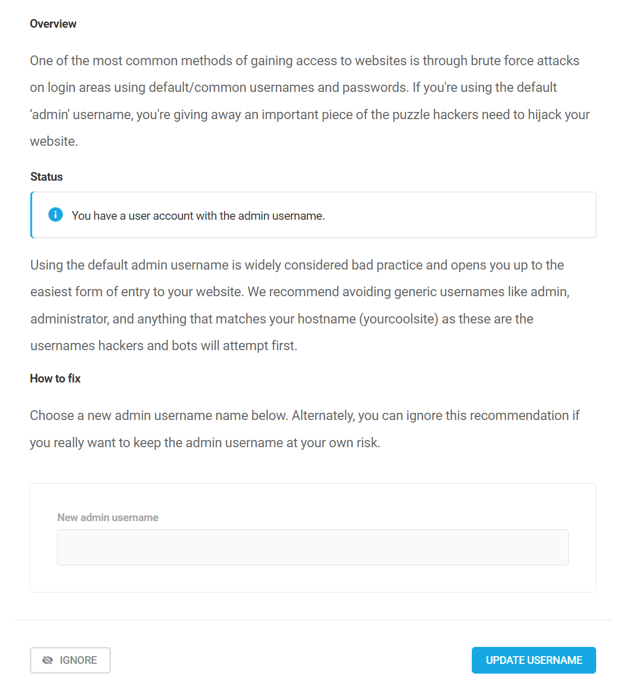 Change default admin user account security recommendation