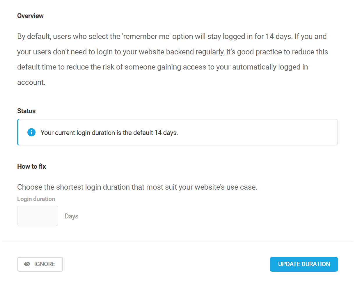 Manage login duration security recommendation
