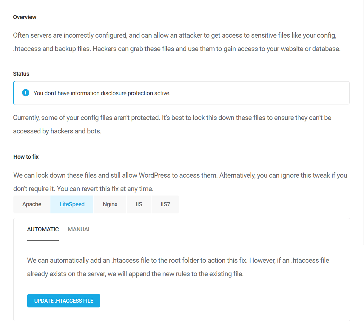 Prevent information disclosure security recommendation