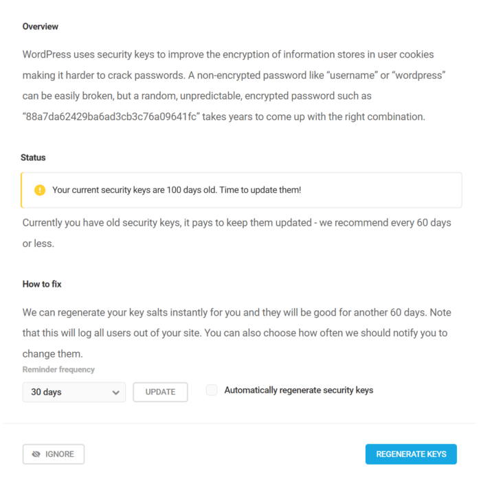 Update old security keys security recommendation