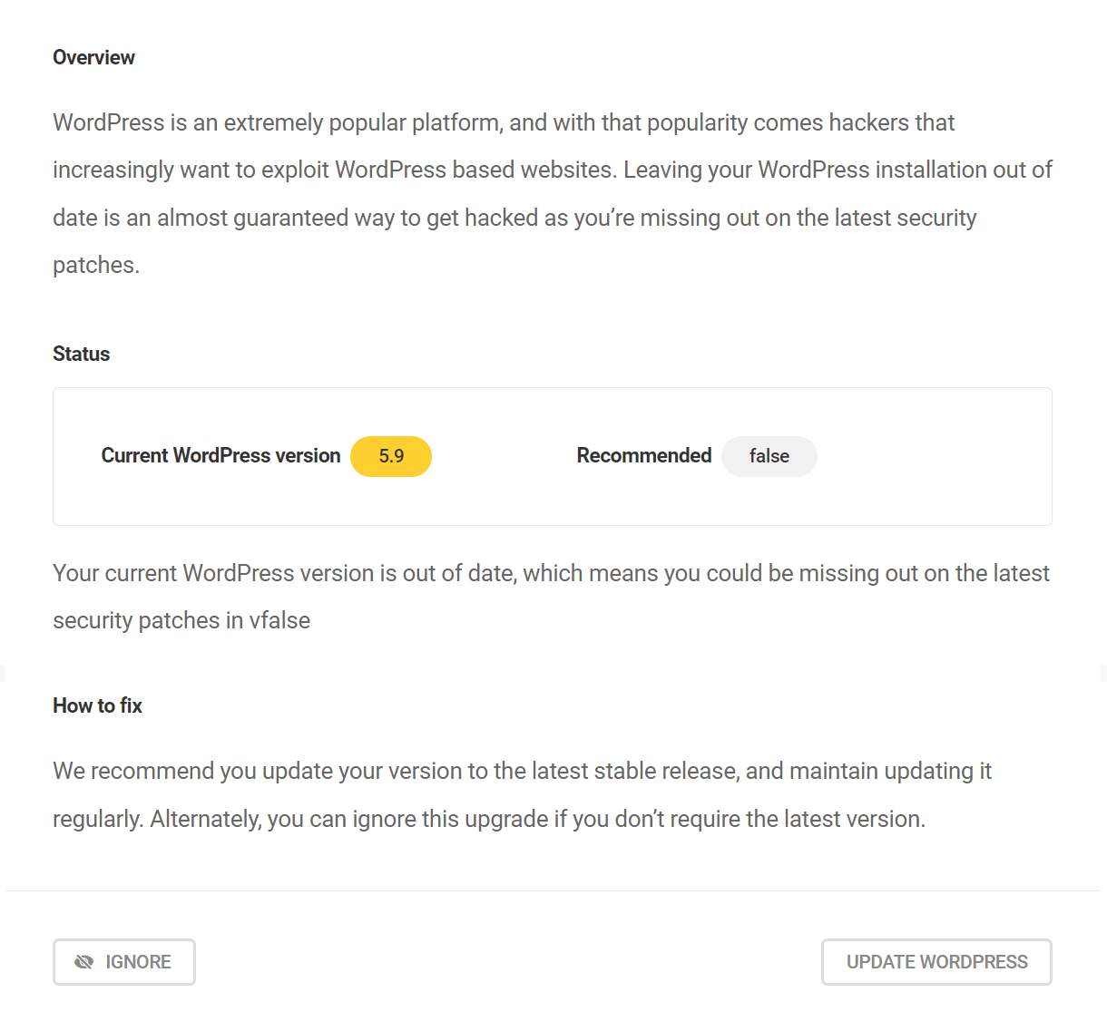 Update WordPress security recommendation