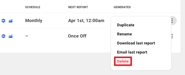 Allows the user to delete an existing report configuration for a site.